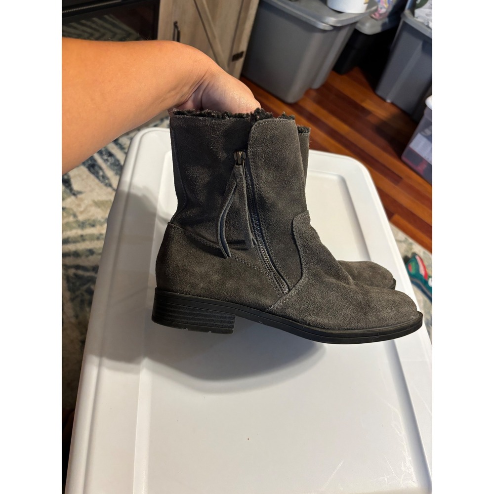 Sporto Womens Grey Suede Faux Fur Lined Ankle Boots Side Zip Lug Sole Size 8M